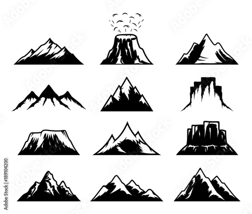 Vector mountains icons isolated on white
