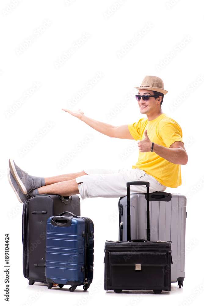 Happy young man going on summer vacation isolated on white Happy young man going on summer vacation isolated on white