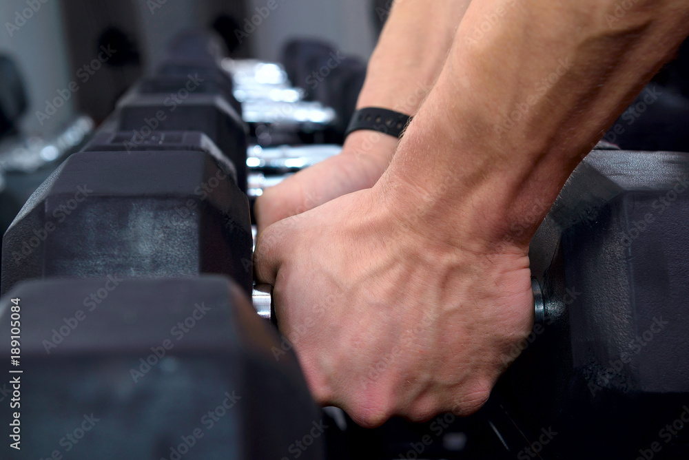 hands take dumbbells hands take dumbbells