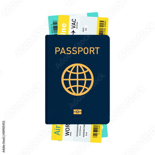 passport with tickets, passport and boarding pass tickets icon