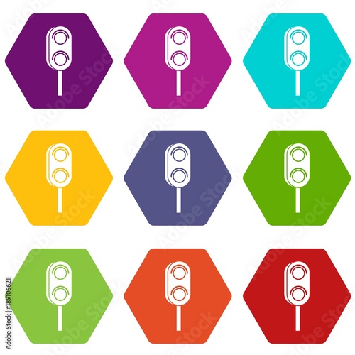 Semaphore trafficlight icon set color hexahedron