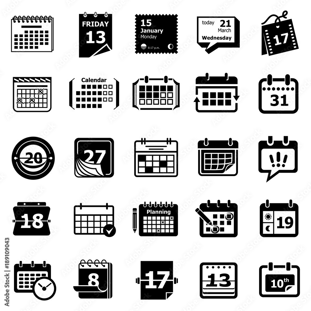 Calendar schedule planner icons set, simple style Calendar schedule planner icons set, simple style