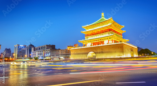 Bell Tower of Xi'an at night. Located in Xi'an, Shanxi, China.