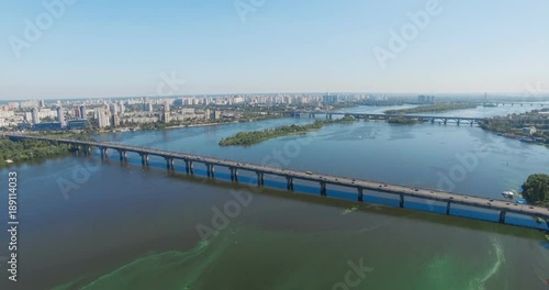 Wallpaper Mural Kiev, Ukraine. Aerial view of Road bridge - Moscow Bridge over Dnieper river. Sunset in Kyiv, Eastern Europe. Torontodigital.ca
