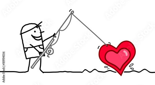 Cartoon Man Fishing a big Heart