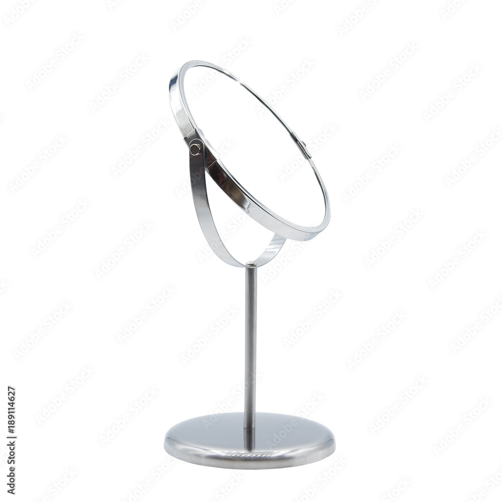 Silver makeup mirror isolated on white with clipping path. Silver makeup mirror isolated on white with clipping path.