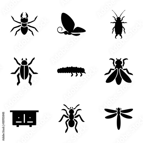 Insect icons. set of 9 editable filled insect icons © HN Works