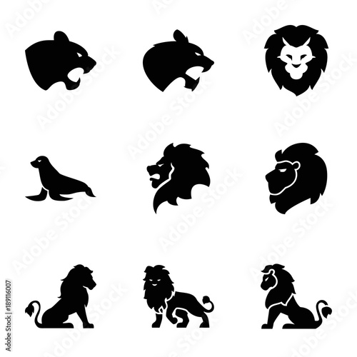 Lion icons. set of 9 editable filled lion icons