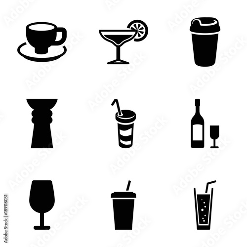 Cup icons. set of 9 editable filled cup icons