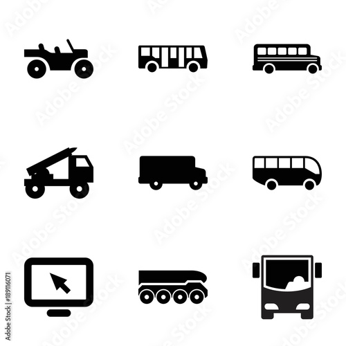 Bus icons. set of 9 editable filled bus icons