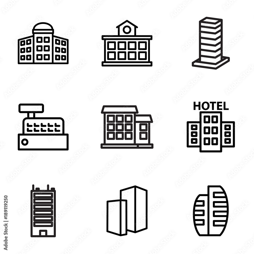Skyscraper icons. set of 9 editable filled and outline skyscraper icons