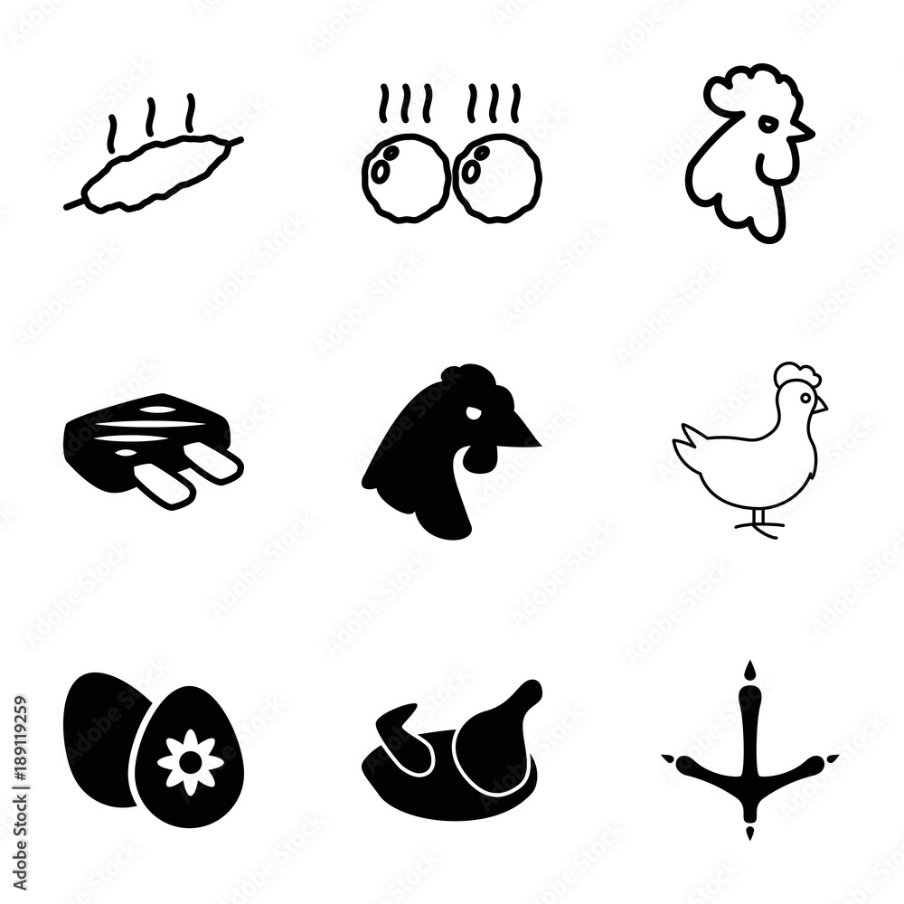 Chicken icons. set of 9 editable filled and outline chicken icons Chicken icons. set of 9 editable filled and outline chicken icons