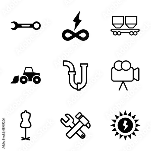 Industry icons. set of 9 editable filled and outline industry icons