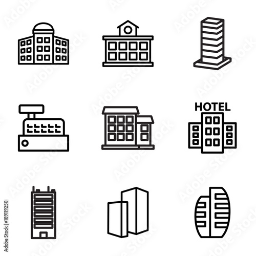 Skyscraper icons. set of 9 editable filled and outline skyscraper icons