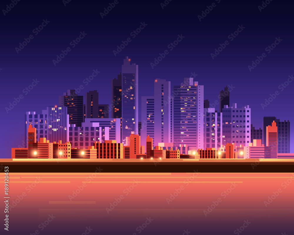 futuristic skyscraper city  flat graphic style illustration.