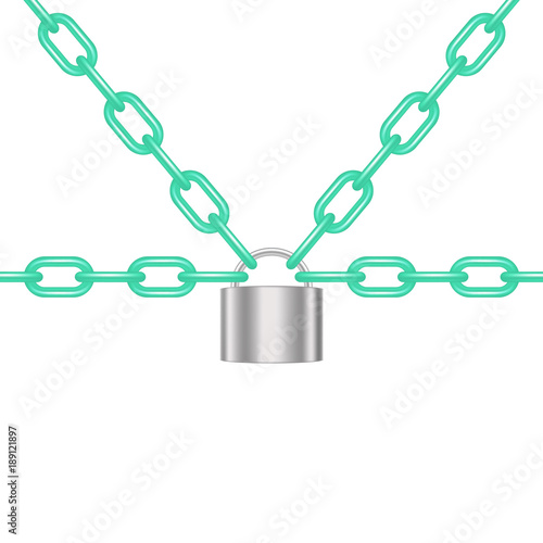 Cyan chains locked by padlock in silver design
