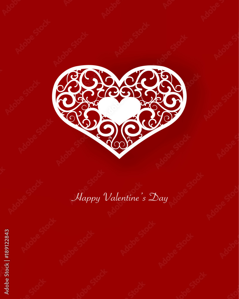 A white stencil heart on the red background. A white stencil heart on the red background.