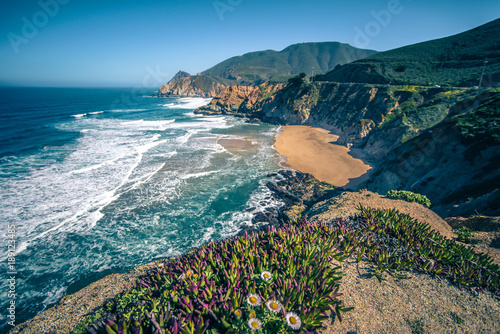 Devil's Slide sheer cliffs and pacific coast in San Mateo County California photo