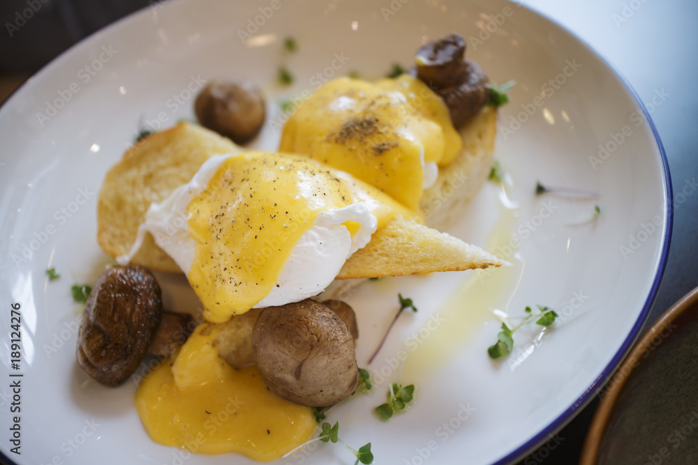 egg mushroom bread with cheese, beautiful healthy fusion food egg mushroom bread with cheese, beautiful healthy fusion food