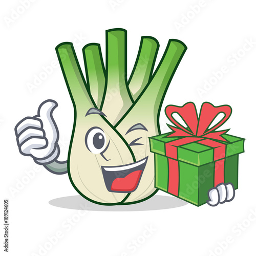 With gift fennel mascot cartoon style