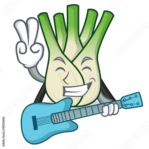 With guitar fennel mascot cartoon style