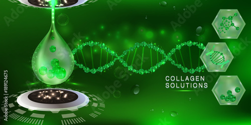 Green Collagen Serum drop, cosmetic advertising background ready to use, luxury skin care ad. Illustration vector.