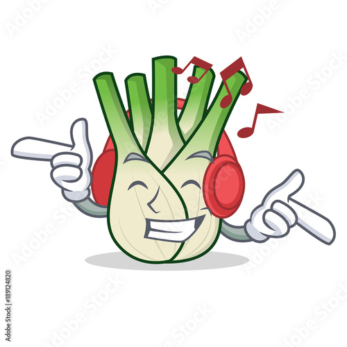 Listening music fennel mascot cartoon style