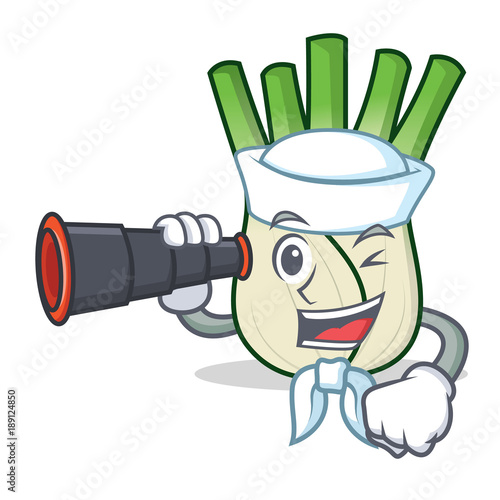Sailor with binocular fennel mascot cartoon style