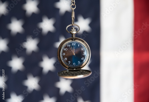 Stopwatch and American Flag, Shut Down and Decision Making Time photo