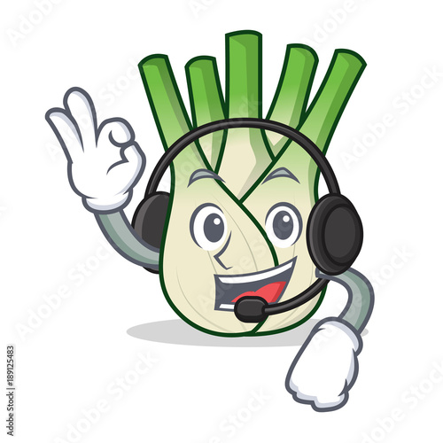 With headphone fennel mascot cartoon style