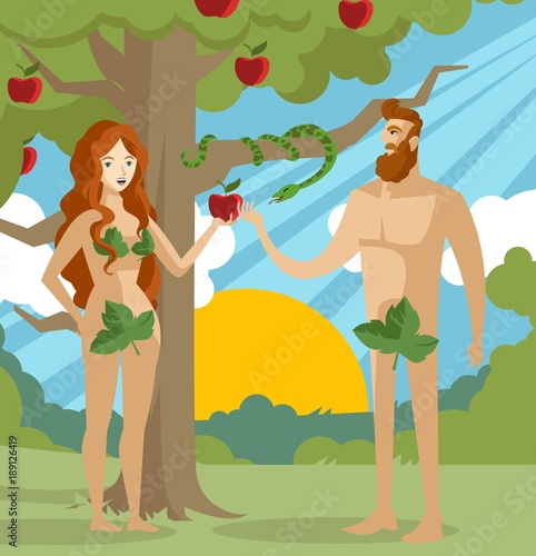adam and eve with sin apple