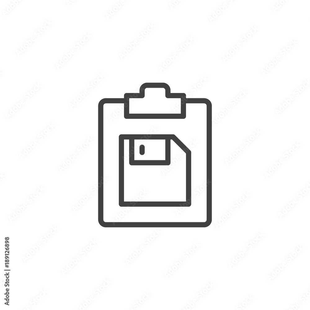 Clipboard and floppy disk line icon, outline vector sign, linear style pictogram isolated on white. Symbol, logo illustration. Editable stroke Clipboard and floppy disk line icon, outline vector sign, linear style pictogram isolated on white. Symbol, logo illustration. Editable stroke