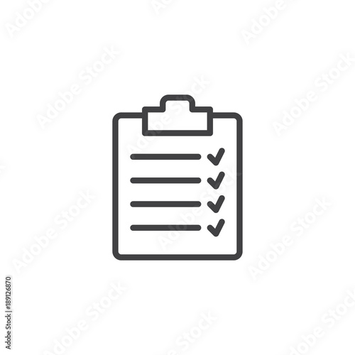 Checklist clipboard line icon, outline vector sign, linear style pictogram isolated on white. Symbol, logo illustration. Editable stroke