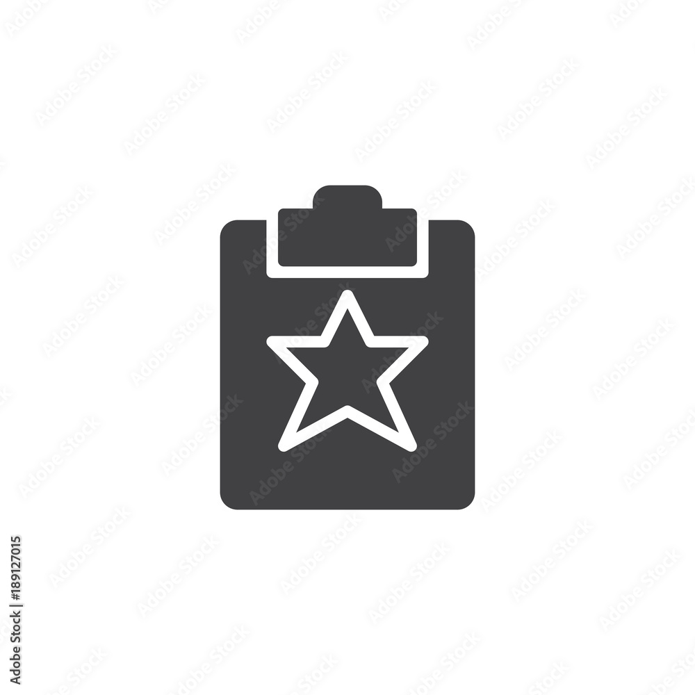 Favorite document icon vector, filled flat sign, solid pictogram isolated on white. Clipboard with star symbol, logo illustration. Favorite document icon vector, filled flat sign, solid pictogram isolated on white. Clipboard with star symbol, logo illustration.