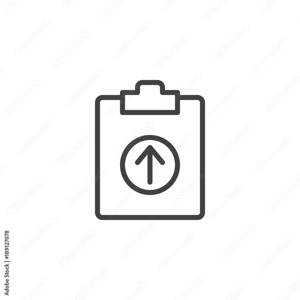 Upload file line icon, outline vector sign, linear style pictogram isolated on white. Clipboard with arrow symbol, logo illustration. Editable stroke Upload file line icon, outline vector sign, linear style pictogram isolated on white. Clipboard with arrow symbol, logo illustration. Editable stroke