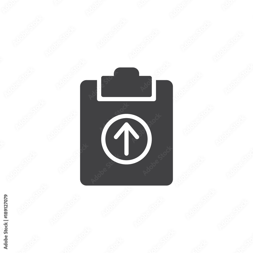 Upload file icon vector, filled flat sign, solid pictogram isolated on white. Clipboard with arrow symbol, logo illustration. Upload file icon vector, filled flat sign, solid pictogram isolated on white. Clipboard with arrow symbol, logo illustration.
