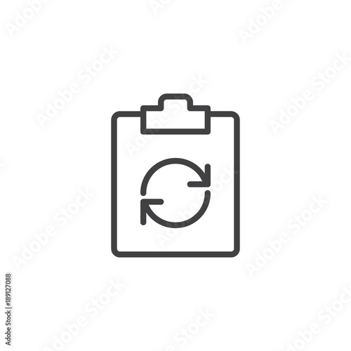 Clipboard with recycling arrows line icon, outline vector sign, linear style pictogram isolated on white. Refresh file symbol, logo illustration. Editable stroke