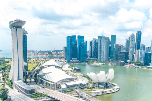 Photography aerial view of modern buildings near water