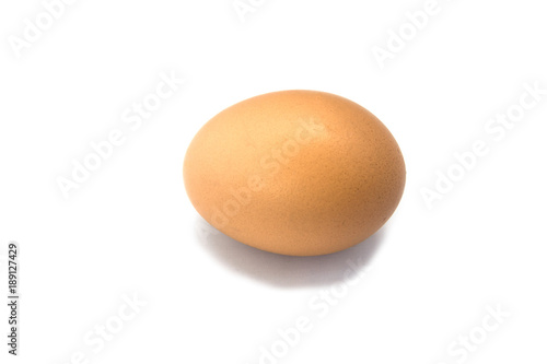Isolated single egg on white background with shadow under it. One egg on white background.