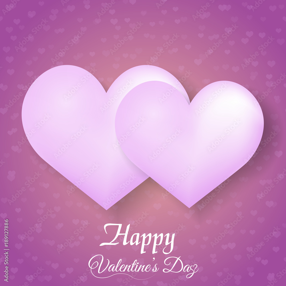 Valentine's greeting card with pink balloon hearts on pink background. Vector