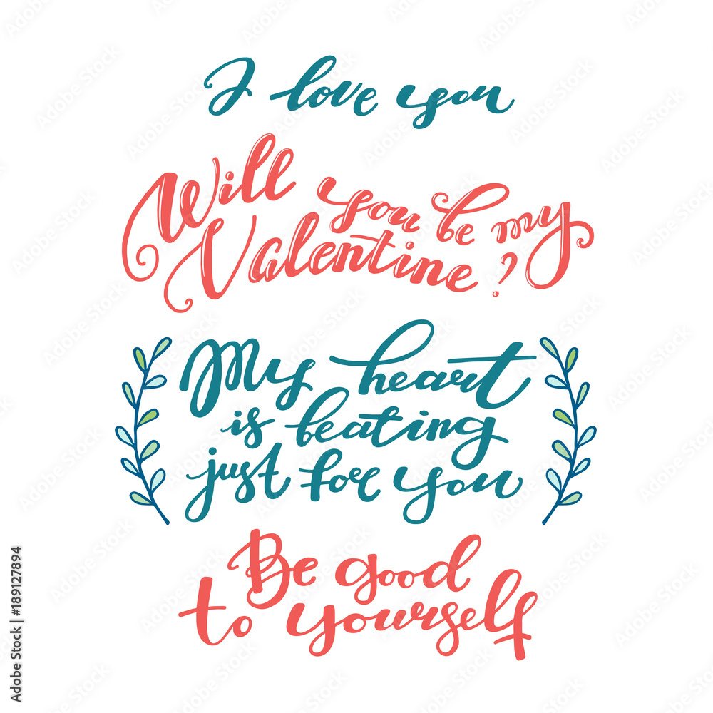Set of hand-written Valentine Day phrases