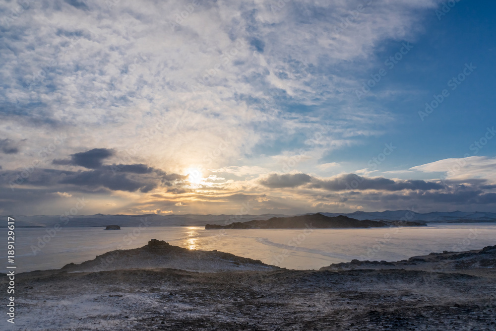 The coast of Lake Baikal on a winter morning