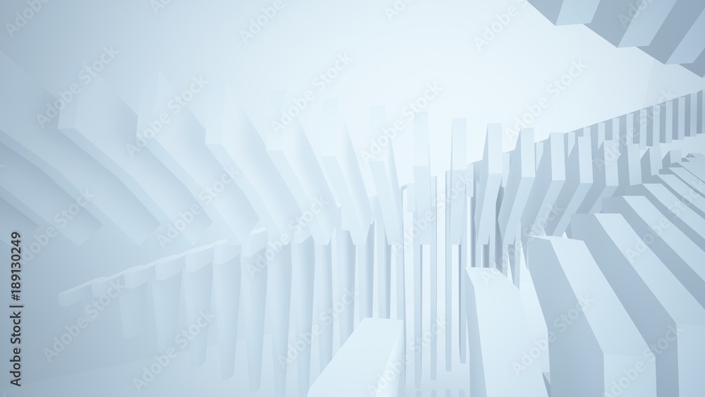 Abstract white interior multilevel public space with window. 3D illustration and rendering.