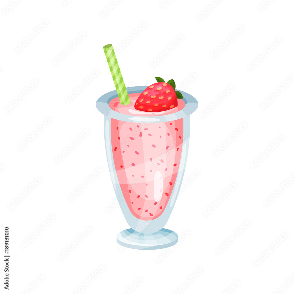Fresh strawberry smoothie, healthy food for breakfast in glass cartoon vector Illustration Fresh strawberry smoothie, healthy food for breakfast in glass cartoon vector Illustration