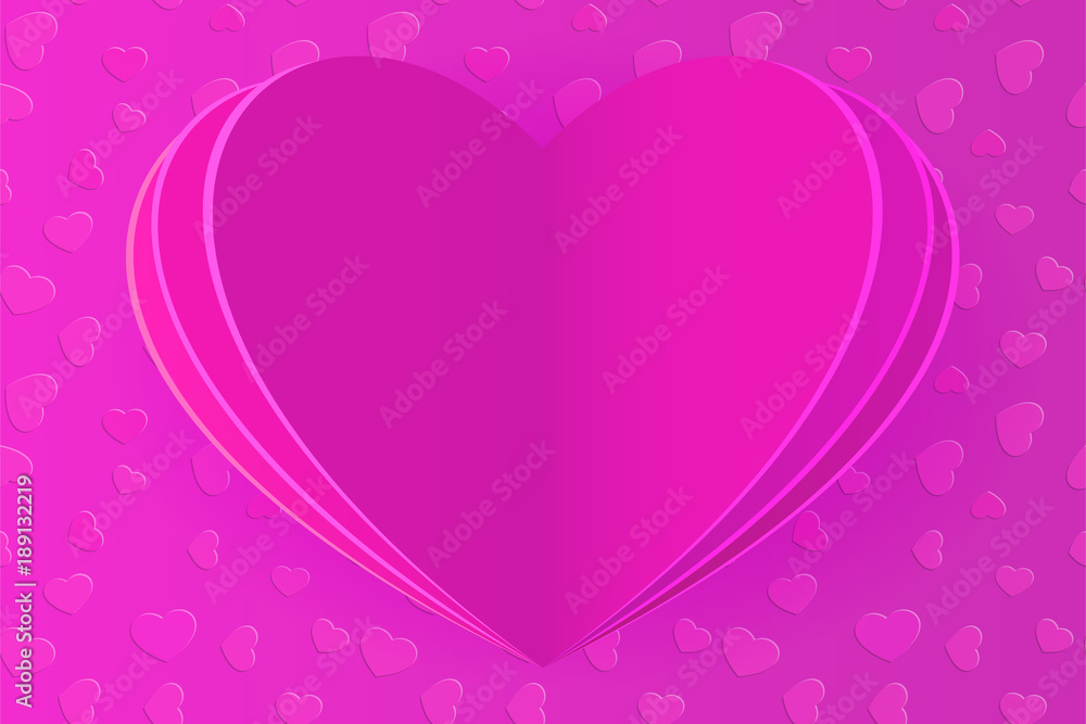Multi layered greeting paper card. Heart shape background