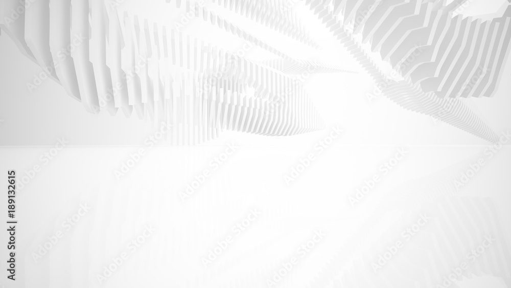 Naklejka premium Abstract white interior multilevel public space with window. 3D illustration and rendering.