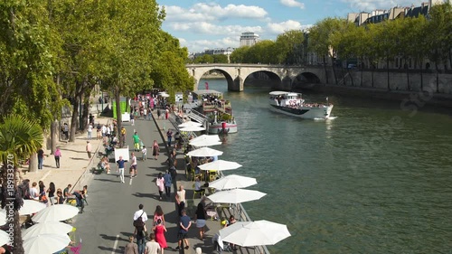 PARIS, FRANCE, The public beach on the banks of the River Seine in Paris. Paris is one of the most popular tourist destinations in Europe.