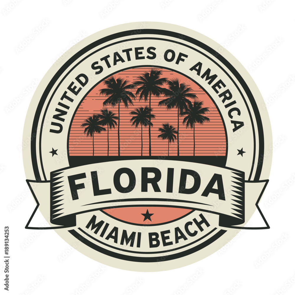 Stamp or label with name of Florida Miami Beach Stock Vector