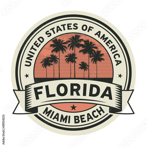 Stamp or label with name of Florida, Miami Beach