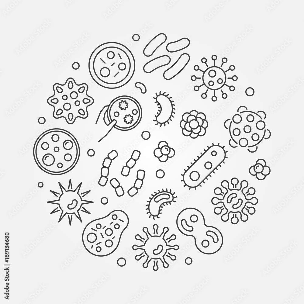 Bacteria vector round symbol made with bacterias icons - obrazy, fototapety, plakaty 